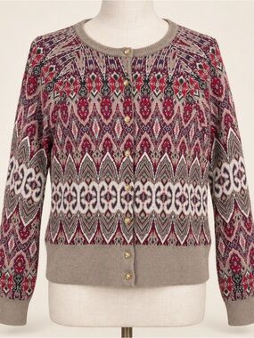George Mark Eisen Angora Metallic Gold Fair Isle Cardigan L